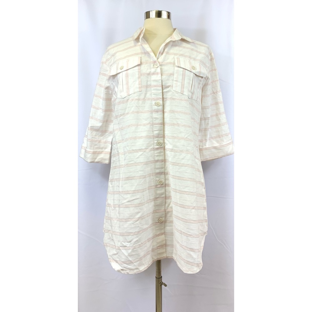 NWT DOTTI White Button Down Stripe Tunic Size S
